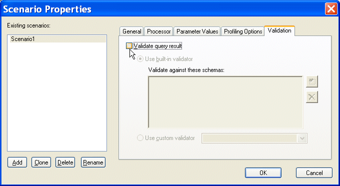 validating xml document.  XML Schemas against which you want to validate the XML result document.