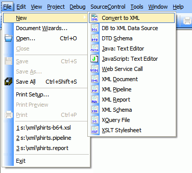 File|New|Convert to XML