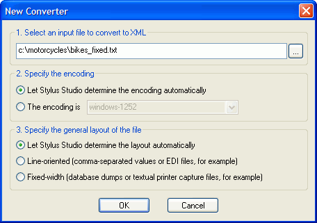 New Converter dialog opening fixed-width file