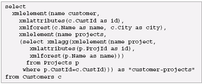 A very common SQL/XML pattern used to create XML hierarchies using SQL/XML.