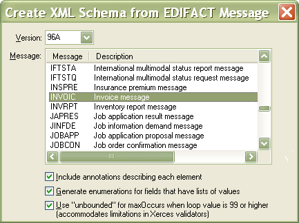 Create XML Schema from EDIFACT