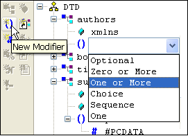Add DTD choice, sequence or optional modifier