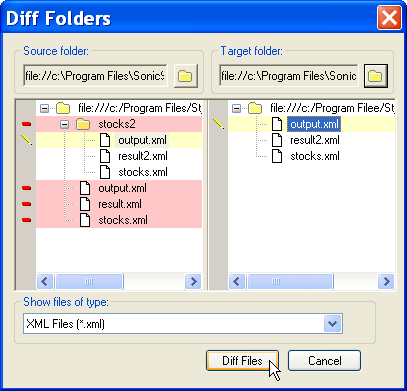 XML Differencing: Show Differences in both files and folders