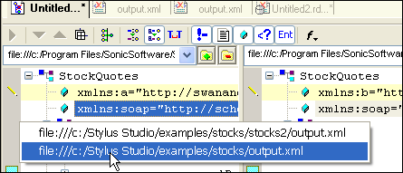 Open and edit XML files being operated on by the XML differencing tool