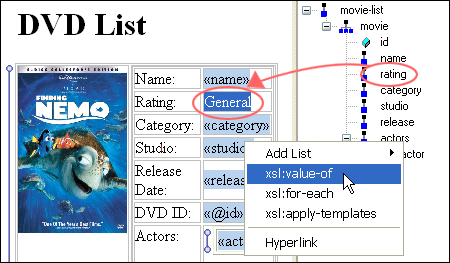 Replacing static elements with dynamic XML content