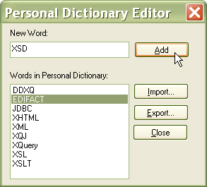 Develop a custom dictionary for the XML spell checker