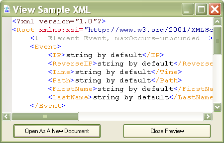 Previewing the Generated XML Sample Instance Document