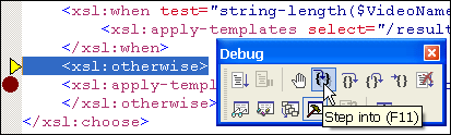 Executing an XSLT Stylesheet line-by-line using the XSLT Debugger