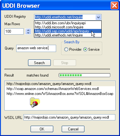 Browse Public UDDI registries for Web Service WSDL files