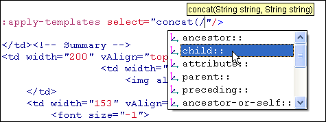 Syntax help and code completion for XPath functions