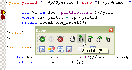 Steping through XQuery code with the Stylus Studio® XQuery debugger