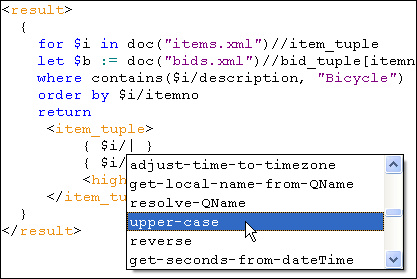 XPath code completion in an XQuery expression