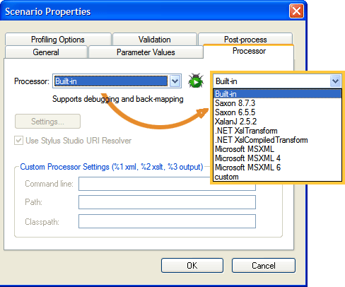 Choosing an XSLT Processor to use with the Stylus Studio XSLT Debugger